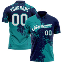 Load image into Gallery viewer, Custom Navy White-Teal Distressed Scratch Brush Stroke Performance Polo Shirt

