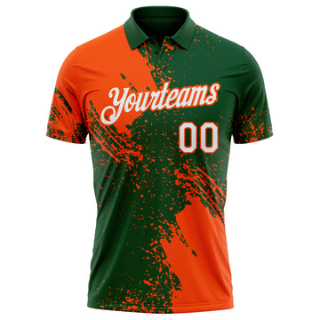 Custom Green White-Orange Distressed Scratch Brush Stroke Performance Polo Shirt