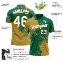 Charger l'image dans la galerie, Custom Kelly Green White-Old Gold Distressed Scratch Brush Stroke Performance Polo Shirt
