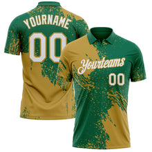 Charger l'image dans la galerie, Custom Kelly Green White-Old Gold Distressed Scratch Brush Stroke Performance Polo Shirt
