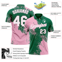 Charger l'image dans la galerie, Custom Kelly Green White-Light Pink Distressed Scratch Brush Stroke Performance Polo Shirt
