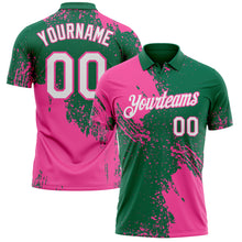 Charger l'image dans la galerie, Custom Kelly Green White-Pink Distressed Scratch Brush Stroke Performance Polo Shirt
