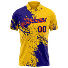 Laden Sie das Bild in den Galerie-Viewer, Custom Yellow Dark Purple-Orange Distressed Scratch Brush Stroke Performance Polo Shirt
