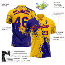 Laden Sie das Bild in den Galerie-Viewer, Custom Yellow Dark Purple-Orange Distressed Scratch Brush Stroke Performance Polo Shirt
