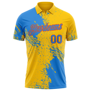 Custom Yellow Powder Blue-Orange Distressed Scratch Brush Stroke Performance Polo Shirt
