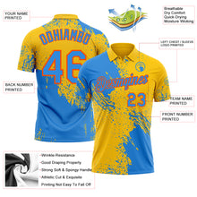Laden Sie das Bild in den Galerie-Viewer, Custom Yellow Powder Blue-Orange Distressed Scratch Brush Stroke Performance Polo Shirt
