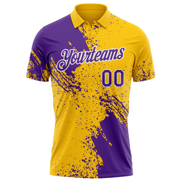 Custom Yellow Purple-White Distressed Scratch Brush Stroke Performance Polo Shirt