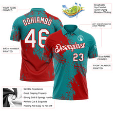 Load image into Gallery viewer, Custom Teal White-Red Distressed Scratch Brush Stroke Performance Polo Shirt
