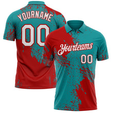 Load image into Gallery viewer, Custom Teal White-Red Distressed Scratch Brush Stroke Performance Polo Shirt
