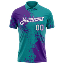 Laden Sie das Bild in den Galerie-Viewer, Custom Teal White-Purple Distressed Scratch Brush Stroke Performance Polo Shirt

