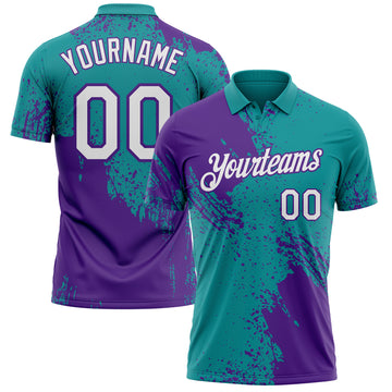 Custom Teal White-Purple Distressed Scratch Brush Stroke Performance Polo Shirt