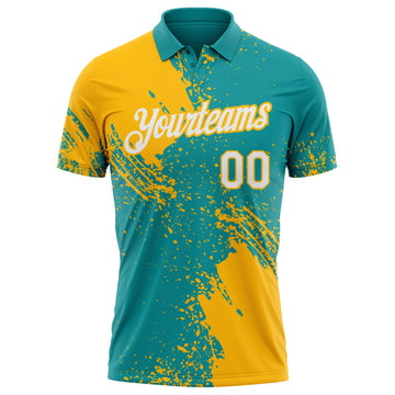 Custom Teal White-Gold Distressed Scratch Brush Stroke Performance Polo Shirt