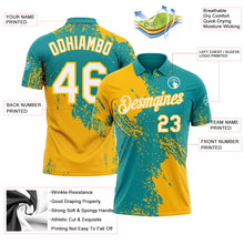 Laden Sie das Bild in den Galerie-Viewer, Custom Teal White-Gold Distressed Scratch Brush Stroke Performance Polo Shirt
