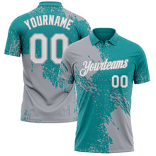 Load image into Gallery viewer, Custom Teal White-Gray Distressed Scratch Brush Stroke Performance Polo Shirt
