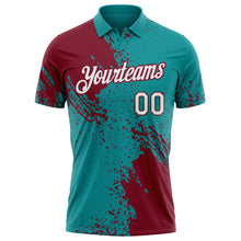 Load image into Gallery viewer, Custom Teal White-Crimson Distressed Scratch Brush Stroke Performance Polo Shirt
