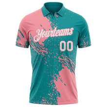 Load image into Gallery viewer, Custom Teal White-Medium Pink Distressed Scratch Brush Stroke Performance Polo Shirt
