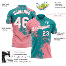 Load image into Gallery viewer, Custom Teal White-Medium Pink Distressed Scratch Brush Stroke Performance Polo Shirt
