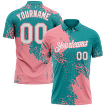 Load image into Gallery viewer, Custom Teal White-Medium Pink Distressed Scratch Brush Stroke Performance Polo Shirt
