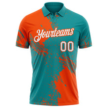Load image into Gallery viewer, Custom Teal White-Orange Distressed Scratch Brush Stroke Performance Polo Shirt
