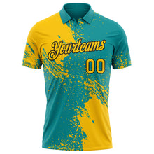 Load image into Gallery viewer, Custom Teal Yellow-Black Distressed Scratch Brush Stroke Performance Polo Shirt
