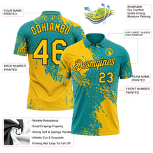 Load image into Gallery viewer, Custom Teal Yellow-Black Distressed Scratch Brush Stroke Performance Polo Shirt

