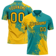 Load image into Gallery viewer, Custom Teal Yellow-Black Distressed Scratch Brush Stroke Performance Polo Shirt
