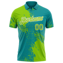 Laden Sie das Bild in den Galerie-Viewer, Custom Teal Neon Green-White Distressed Scratch Brush Stroke Performance Polo Shirt
