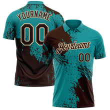 Load image into Gallery viewer, Custom Teal Brown-Cream Distressed Scratch Brush Stroke Performance Polo Shirt
