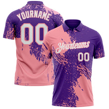 Load image into Gallery viewer, Custom Purple White-Medium Pink Distressed Scratch Brush Stroke Performance Polo Shirt
