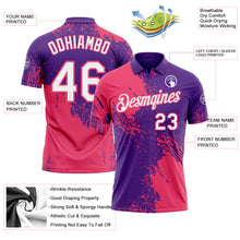 Load image into Gallery viewer, Custom Purple White-Neon Pink Distressed Scratch Brush Stroke Performance Polo Shirt
