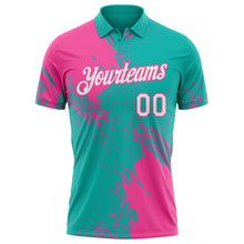 Load image into Gallery viewer, Custom Aqua White-Pink Distressed Scratch Brush Stroke Performance Polo Shirt
