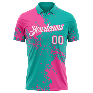 Custom Aqua White-Pink Distressed Scratch Brush Stroke Performance Polo Shirt