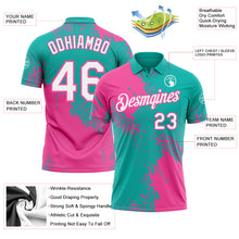 Load image into Gallery viewer, Custom Aqua White-Pink Distressed Scratch Brush Stroke Performance Polo Shirt
