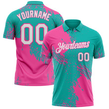 Load image into Gallery viewer, Custom Aqua White-Pink Distressed Scratch Brush Stroke Performance Polo Shirt
