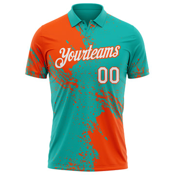 Custom Aqua White-Orange Distressed Scratch Brush Stroke Performance Polo Shirt