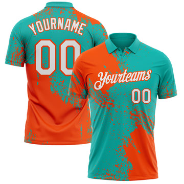 Custom Aqua White-Orange Distressed Scratch Brush Stroke Performance Polo Shirt
