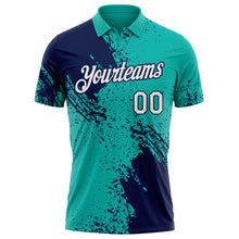 Load image into Gallery viewer, Custom Aqua White-Navy Distressed Scratch Brush Stroke Performance Polo Shirt
