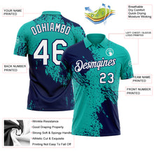 Load image into Gallery viewer, Custom Aqua White-Navy Distressed Scratch Brush Stroke Performance Polo Shirt
