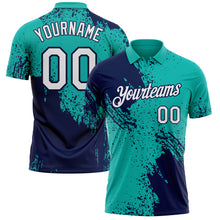 Load image into Gallery viewer, Custom Aqua White-Navy Distressed Scratch Brush Stroke Performance Polo Shirt
