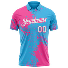 Load image into Gallery viewer, Custom Sky Blue White-Pink Distressed Scratch Brush Stroke Performance Polo Shirt
