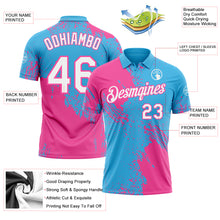 Load image into Gallery viewer, Custom Sky Blue White-Pink Distressed Scratch Brush Stroke Performance Polo Shirt
