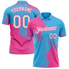 Load image into Gallery viewer, Custom Sky Blue White-Pink Distressed Scratch Brush Stroke Performance Polo Shirt
