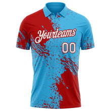 Load image into Gallery viewer, Custom Sky Blue White-Red Distressed Scratch Brush Stroke Performance Polo Shirt
