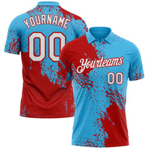 Load image into Gallery viewer, Custom Sky Blue White-Red Distressed Scratch Brush Stroke Performance Polo Shirt
