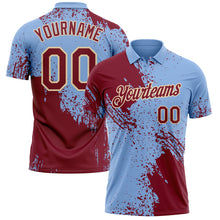Load image into Gallery viewer, Custom Light Blue Crimson-Cream Distressed Scratch Brush Stroke Performance Polo Shirt
