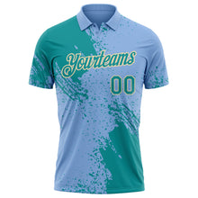 Laden Sie das Bild in den Galerie-Viewer, Custom Light Blue Teal-Cream Distressed Scratch Brush Stroke Performance Polo Shirt
