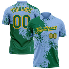 Laden Sie das Bild in den Galerie-Viewer, Custom Light Blue Kelly Green-Gold Distressed Scratch Brush Stroke Performance Polo Shirt
