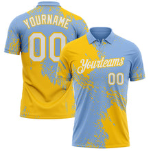Load image into Gallery viewer, Custom Light Blue White-Yellow Distressed Scratch Brush Stroke Performance Polo Shirt
