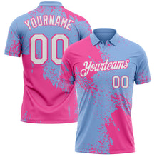 Load image into Gallery viewer, Custom Light Blue White-Pink Distressed Scratch Brush Stroke Performance Polo Shirt
