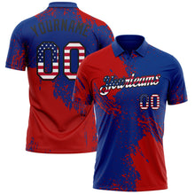 Загрузить изображение в средство просмотра галереи, Custom Royal USA Flag Red-Black Distressed Scratch Brush Stroke Performance Polo Shirt
